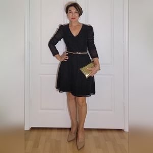 NWT a LOVES a Fabulous Black A-line Dress (LBD) with Gold Glitter, 4